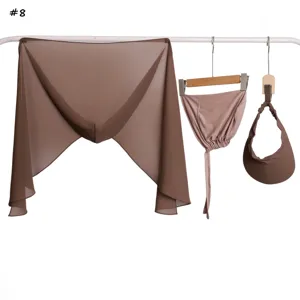 Muslim 3-piece chiffon hijab set with cap hood and sun visor hat in solid brown color.