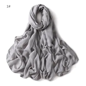Detailed view of the lightweight solid grey modal breathable shawl scarf fabric texture.