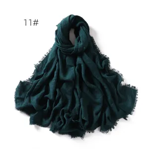 Solid color encrypted linen breathable gauze scarf shawl for women with fringe design.