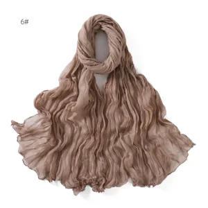 Spring autumn solid color crinkled cotton linen breathable lightweight women scarf.
