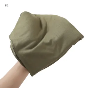 Detailed view of the solid color modal cotton jersey scarf head wrap in olive green.