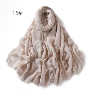 Solid color breathable linen gauze scarf shawl sun protection fringe headscarf beige