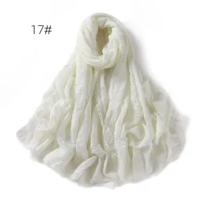 Solid white crinkled linen gauze scarf lightweight breathable shawl sun protection headwrap