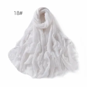Solid color white linen gauze scarf shawl breathable sun protection fringe wrap woman