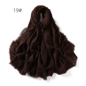 Solid color dark brown breathable cotton linen scarf shawl with fringe for women daily wear