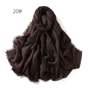 Solid color crinkled cotton linen scarf shawl breathable sun protection head wrap hijab