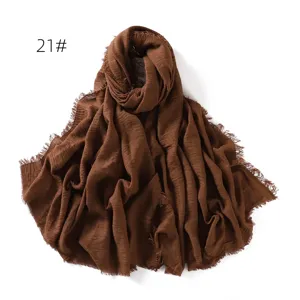 Brown solid color cotton linen breathable gauze scarf detail fringe shawl sun protection