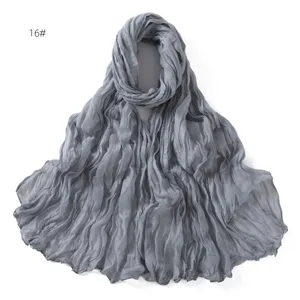 Solid color crinkled cotton linen lightweight scarf for women spring autumn daily fashion.