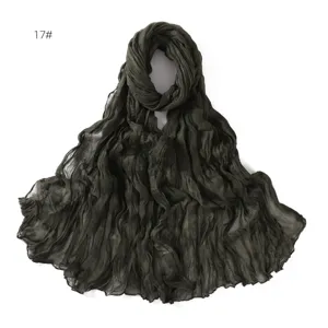 Women solid color crinkled lightweight scarf spring autumn breathable thin long shawl.