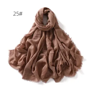Solid color casual cotton linen breathable scarf fringed shawl for women daily wear