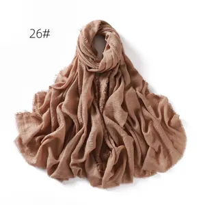 Solid color crinkled linen gauze scarf lightweight breathable summer shawl for women.