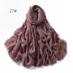Solid color cotton linen breathable fringed scarf shawl sun protection hijab for women.