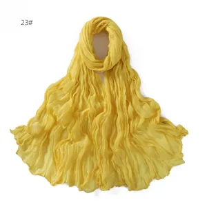 Wrinkled cotton linen thin scarf solid color lightweight breathable wrap for women spring