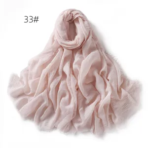 Solid color linen gauze scarf breathable shawl summer sun protection pink fringe headscarf