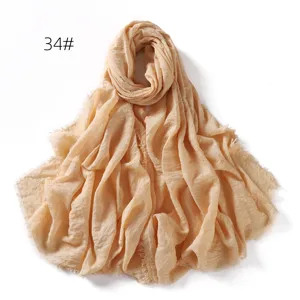 Solid color cotton linen crinkled scarf shawl, lightweight breathable sun protection wrap.
