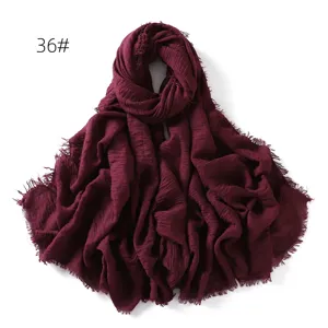 Solid color cotton linen breathable scarf shawl sun protection fringed hijab wrap.