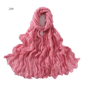 Women pink crinkle cotton linen scarf lightweight breathable spring autumn hijab shawl