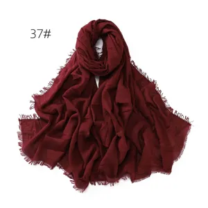 Solid color tassel cotton linen scarf women breathable lightweight shawl hijab wrap headscarf