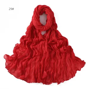 Red cotton linen breathable wrinkled scarf thin women lightweight summer shawl style
