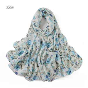 Sciarpa chiffon floreale vintage leggera lunga elegante foulard scialle blu da donna