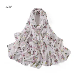 Sciarpa in chiffon con stampa floreale vintage, foulard lungo leggero da donna per look quotidiano.