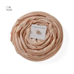 Oversized mercerized cotton long hijab scarf with strong magnetic pin set in nude color style