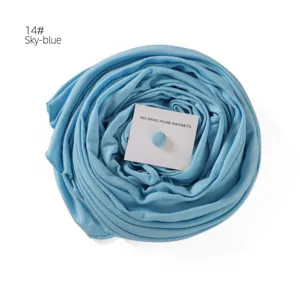 Sky-blue mercerized cotton long scarf with strong hijab magnet button set, elegant.