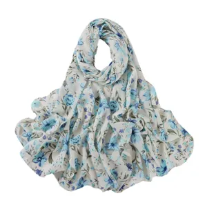 Sciarpa lunga in chiffon con stampa floreale vintage leggero traspirante hijab donna