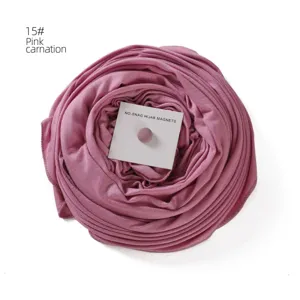 Oversized mercerized cotton hijab scarf set with strong magnetic buckle in pink carnation color.