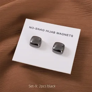 Vierkante zwarte hijab magneten detailweergave metalen sjaal gesp set van 2 stuks