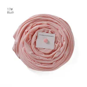 Mercerized cotton long hijab scarf in blush pink with strong magnetic pin set detail