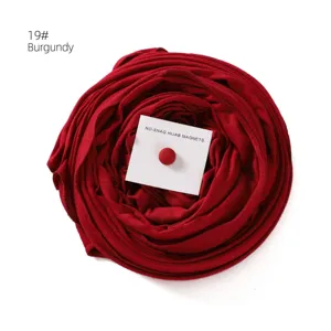 Mercerized cotton long hijab scarf with strong magnetic buckle set in burgundy color.