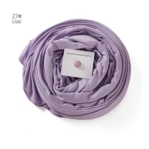 Mercerized cotton hijab scarf set with no-snag magnetic pin in lilac color for women.