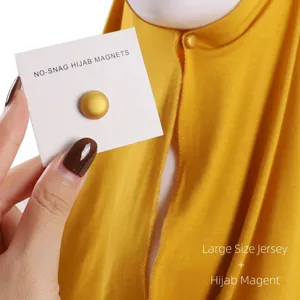 No-snag hijab magnets set with large size yellow jersey scarf for women stylish daily wear.