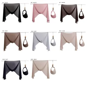 Two-piece pearl chiffon hijab cap with magnetic buckle and matching sun visor hat.