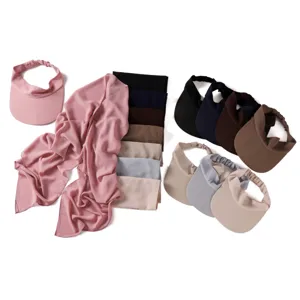 Solid color sun visor hat and multi-functional chiffon scarf set for outdoor wear.