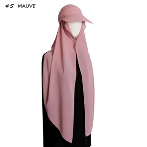 Chiffon hijab cap detail view showcasing the elegant mauve color and magnetic clasp.