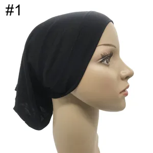 Einfarbige schwarze elastische Unterziehkappe Modal Hijab Kappe atmungsaktive Kopftuch Damen