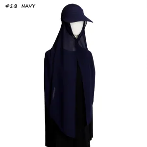 Navy Blue Two-Piece Chiffon Hijab Sun Visor Scarf Cap Multi-functional Headwear