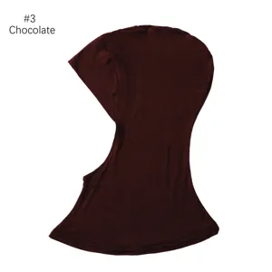 Modal stretchy hooded scarf hijab cap chocolate color adjustable solid base head cover.