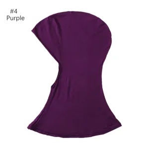 Modal hijab base cap purple detail view, soft stretchy Muslim head cover solid color.