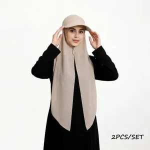 Two-piece solid color chiffon sun visor cap and long scarf hijab set for women summer outdoor.