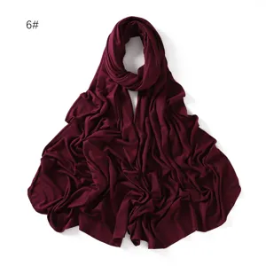 Burgundy modal jersey hijab scarf for women, soft solid color stretch long head wrap.