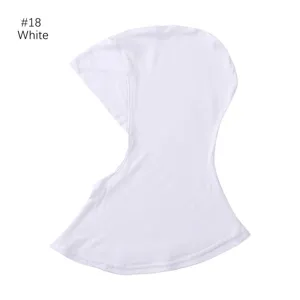 White modal stretchy hijab cap detail, solid color inner hood scarf for women comfortable wear.
