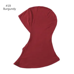 Modal elastic solid color hijab under cap, comfortable breathable burgundy head cover.