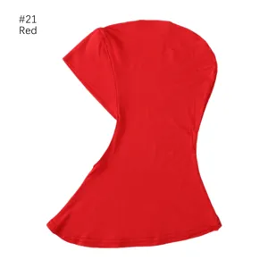 Detailed view of the red modal under hijab cap, showing soft fabric texture and elasticity.