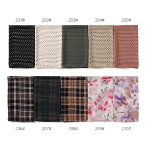 Women pearl chiffon printed long scarf hijab, diamond dots and plaid patterns 201-210