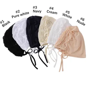 Breathable mesh inner cap with adjustable tie, lightweight hijab undercap in multiple colors.