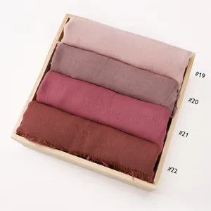 Solid color rayon crinkle hijab scarf short tassel soft breathable head wrap detail view