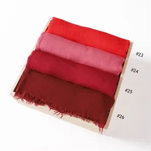Rayon crinkled solid color short fringe scarf, soft breathable hijab, multi color options.